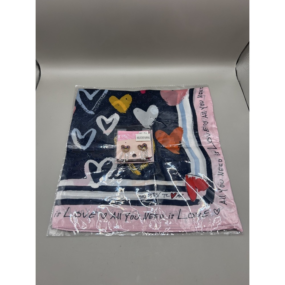 Brighton COLOR OF LOVE SCARF All You Need is Love with Heart Earrings NEW